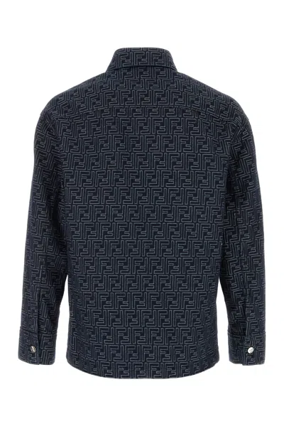 Fendi Giubbino In Denim Ricamato Uomo In Blue