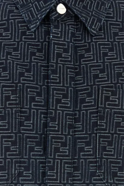 Fendi Giubbino In Denim Ricamato Uomo In Blue