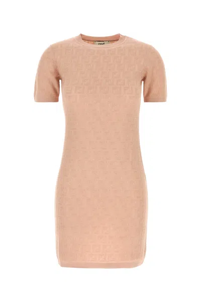 Fendi Ff Jacquard Knitted Mini Dress In Neutral