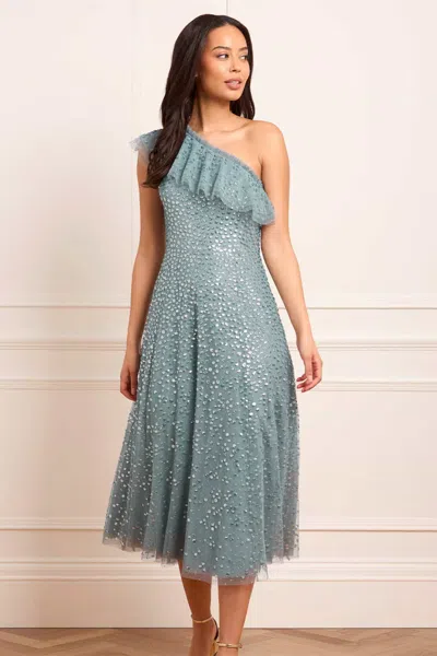 Needle & Thread Dappled Sequin One-shoulder Ballerina Dress In Blue