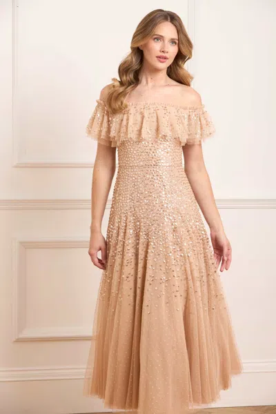 Needle & Thread Dappled Sequin Off-shoulder Ankle Gown