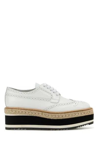 Prada Women White Leather Lace-up Shoes In Multi