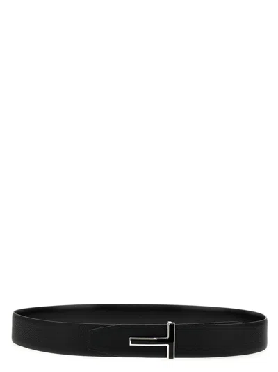Tom Ford Shiny Smooth Calf Reversible T Belt 40 Mm In Black