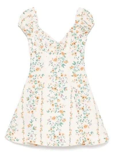 Agua By Agua Bendita Mati Chinesis Floral-print Pleated Cotton Mini Dress In Cream
