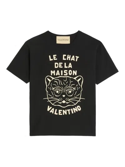 Valentino Chat De La Maison Cotton T-shirt In Black