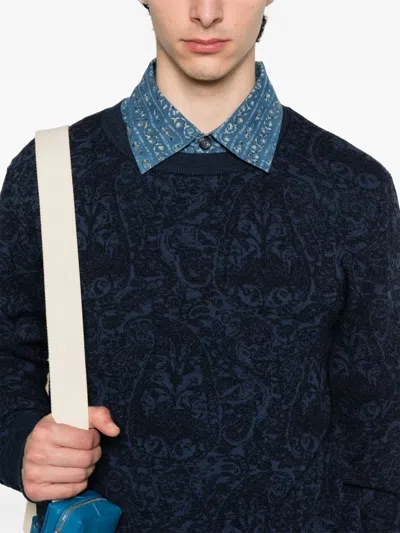 Etro Maglione In Misto Cotone Ricamato  Uomo In Black