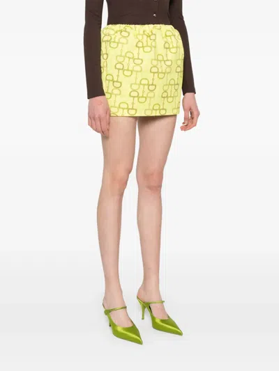 Gucci Horsebit Print Skirt Skirts Yellow In Green