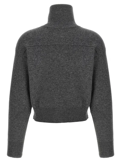 Brunello Cucinelli 'shiny Zipper Pull' Wool Cardigan In Gray