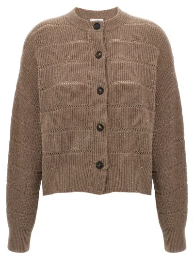 Brunello Cucinelli 'rustic Dazzling Net' Cardigan In Brown