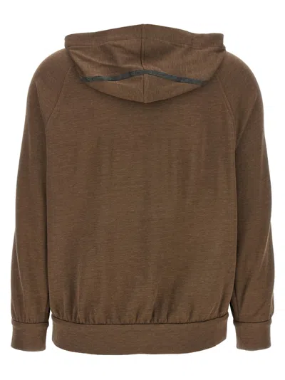 Brunello Cucinelli Brown Sweatshirt With Fixed Hood And Monil Detail On The Sleeve