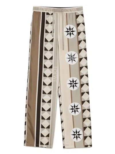 Loewe Printed Silk Pajama Trousers In Brown