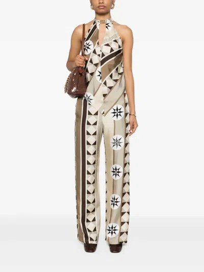 Loewe Printed Silk Pajama Trousers In Brown