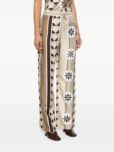 Loewe Printed Silk Pajama Trousers In Brown