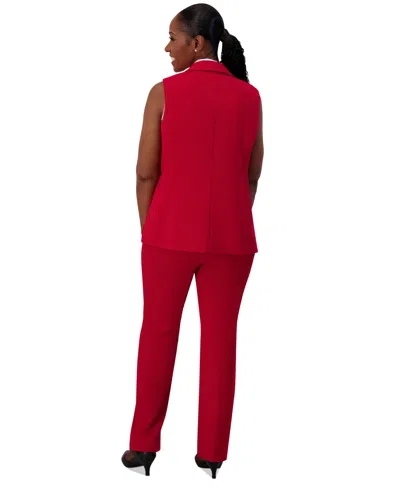 Kasper Notched Collar Open-front Regular & Plus Sizes Vest Jacket In Red