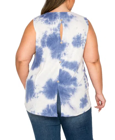 Coin 1804 Plus Size Tie Dye Button Back Tank Top In Blue