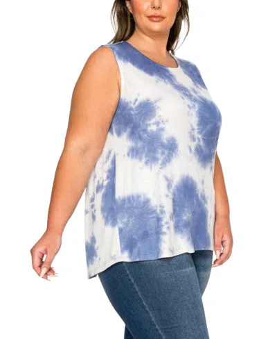 Coin 1804 Plus Size Tie Dye Button Back Tank Top In Blue