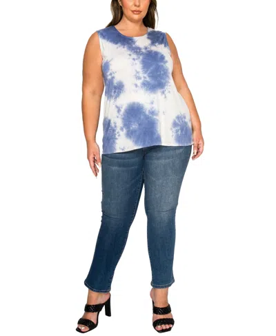 Coin 1804 Plus Size Tie Dye Button Back Tank Top In Blue