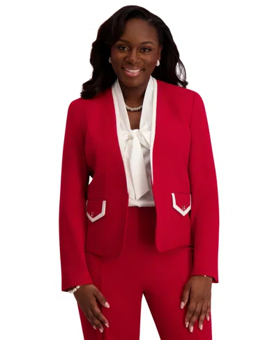 Kasper Framed Collarless Jacket, Regular & Plus In Red