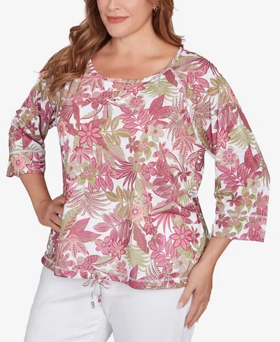Hearts Of Palm Plus Size Printed Jungle Ivy Slub Top In Multi