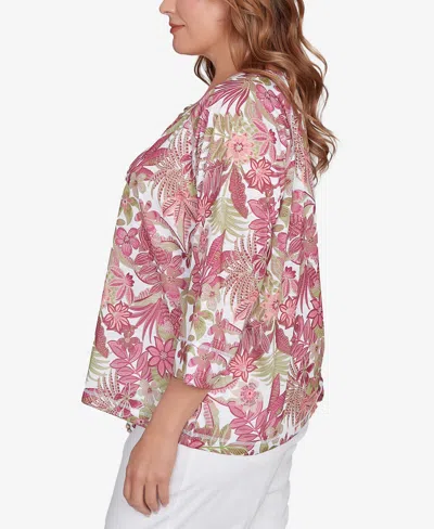 Hearts Of Palm Plus Size Printed Jungle Ivy Slub Top In Multi