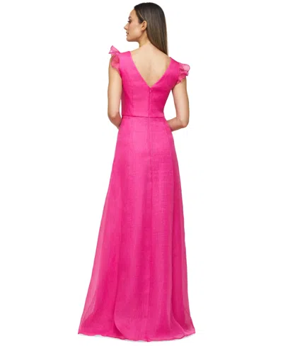Js Collections Women's Cascading-ruffle Flutter-sleeve Gown In Pink