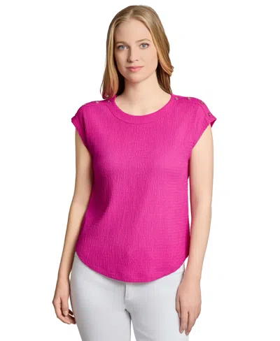 Jones New York Women's Crewneck Short-sleeve Button-trim Top In Pink
