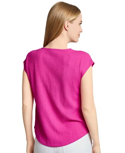 Jones New York Women's Crewneck Short-sleeve Button-trim Top In Pink