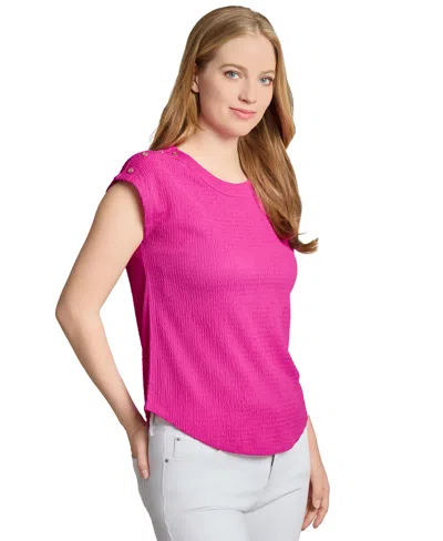 Jones New York Women's Crewneck Short-sleeve Button-trim Top In Pink