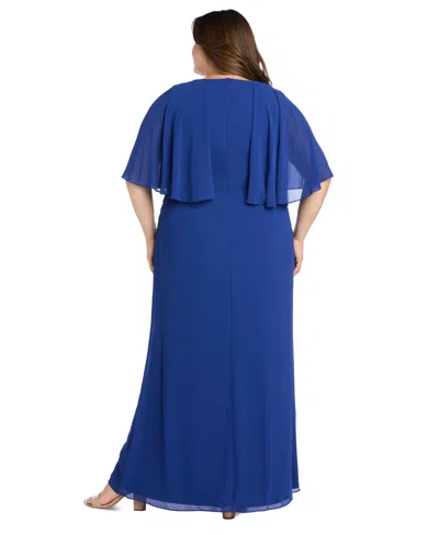 R & M Richards Plus Size Cape-sleeve Embellished-waist Gown In Blue
