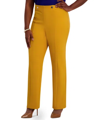 Kasper High-rise Pull-on Rivet Pants, Regular & Plus In Yellow
