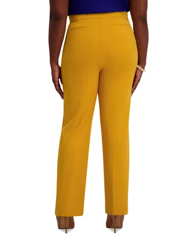Kasper High-rise Pull-on Rivet Pants, Regular & Plus In Yellow