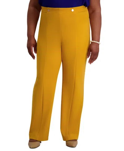 Kasper High-rise Pull-on Rivet Pants, Regular & Plus In Yellow