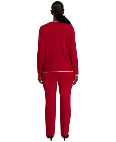 Kasper Round-neck Long-sleeve Button Front Cardigan, Regular & Plus In Red