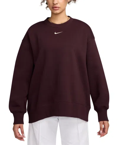 Nike Phoenix Fleece Oversize Crewneck Sweatshirt In Burgundy