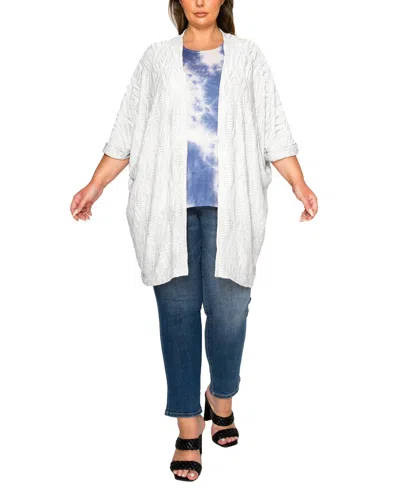 Coin 1804 Plus Size Spiral Wave Texture Dolman Cardigan Sweater In White