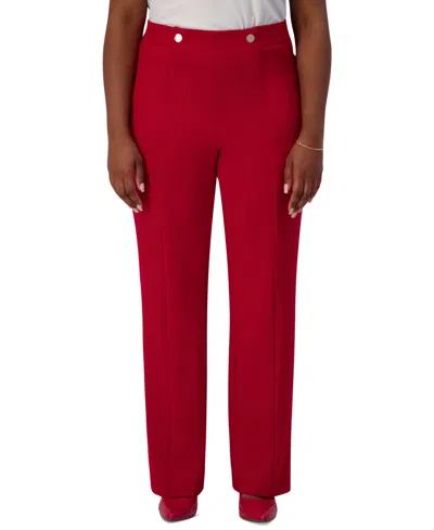 Kasper High-rise Pull-on Rivet Pants, Regular & Plus In Red