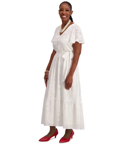 Kasper Flutter-sleeve Smock-waist Dress, Regular & Plus In White