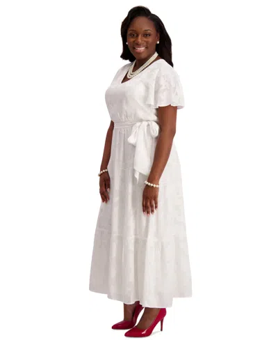 Kasper Flutter-sleeve Smock-waist Dress, Regular & Plus In White