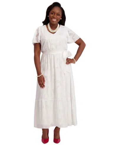 Kasper Flutter-sleeve Smock-waist Dress, Regular & Plus In White