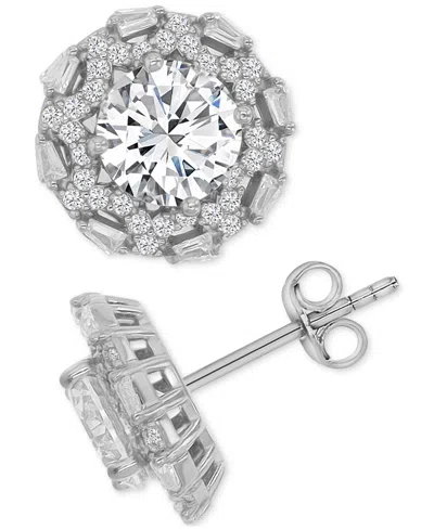 Macy's Cubic Zirconia Halo Stud Earrings In 14k Yellow Gold Over Sterling Silver