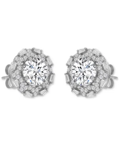 Macy's Cubic Zirconia Halo Stud Earrings In 14k Yellow Gold Over Sterling Silver