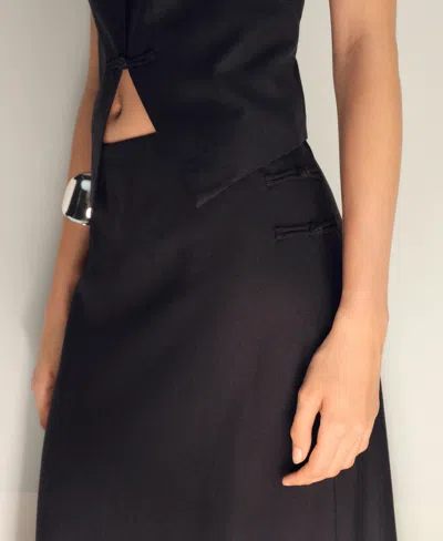 Mango Women's Linen-blend Straight Skirt In Black