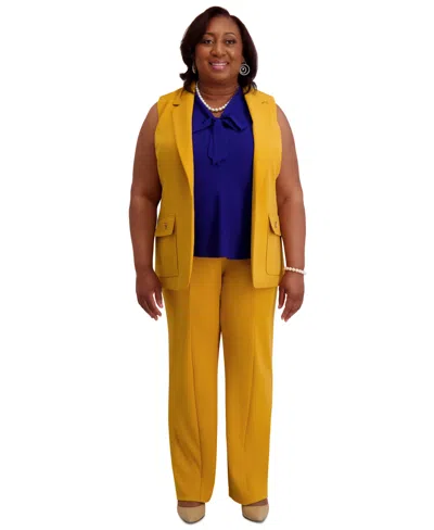 Kasper Notched Collar Open-front Regular & Plus Sizes Vest Jacket In Multi