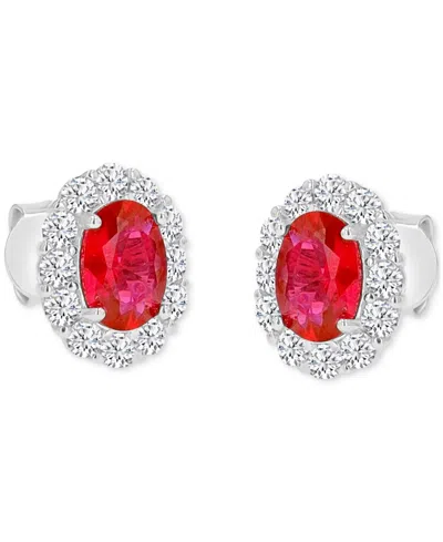 Macy's Cubic Zirconia Green Stone Oval Halo Stud Earrings In Sterling Silver