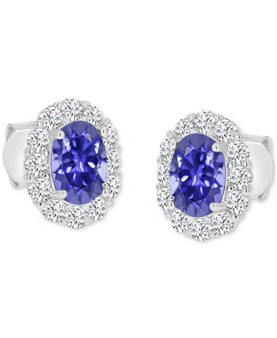 Macy's Cubic Zirconia Green Stone Oval Halo Stud Earrings In Sterling Silver