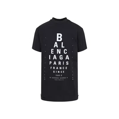 Balenciaga High Neck Black Tee With Contrasting Text