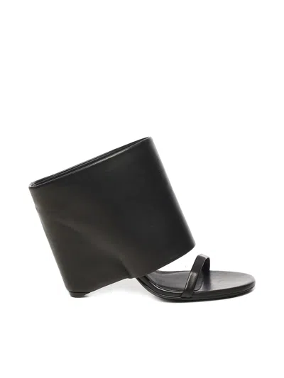 Courrèges Leather Wedge Mules In Black