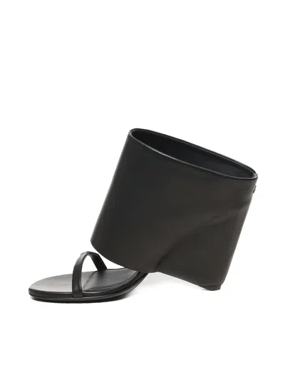 Courrèges Leather Wedge Mules In Black