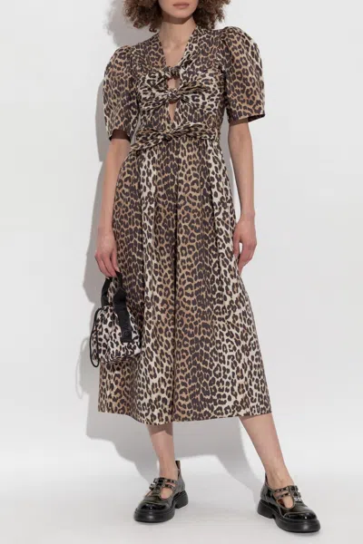 Ganni Women Leopard-print Midi Dress In Multi