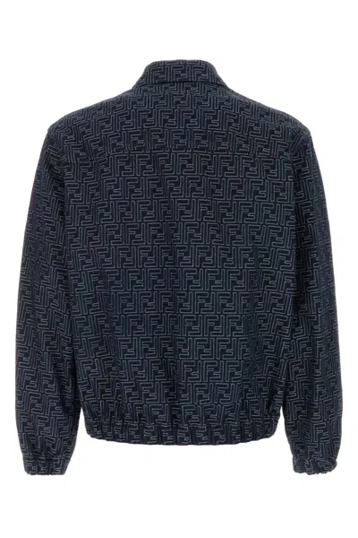 Fendi Embroidered Denim Bomber Jacket In Blue
